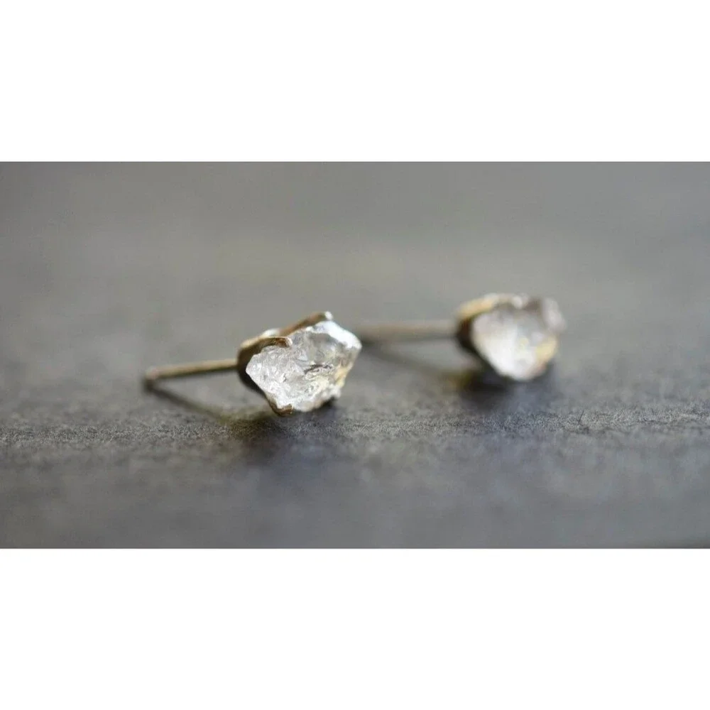 Lake County diamond earrings, 925 sterling silver, raw gemstones